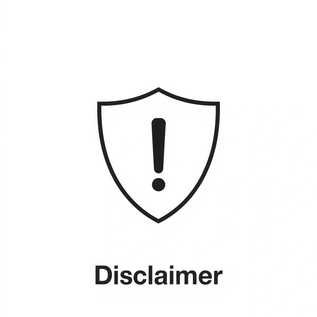 Un simbolo di scudo con un punto esclamativo all'interno, che rappresenta un disclaimer o un avviso importante. Stile minimalista e pulito.